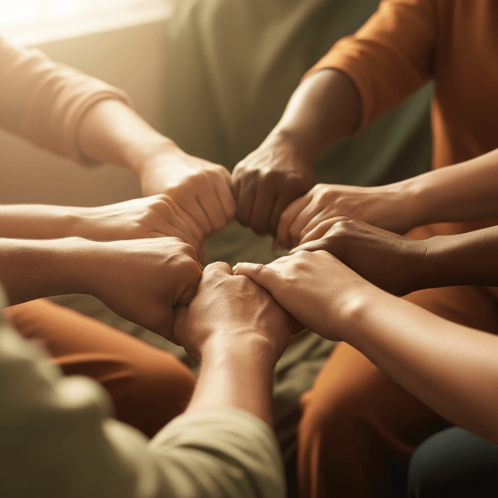 Hands joined together showing community unity