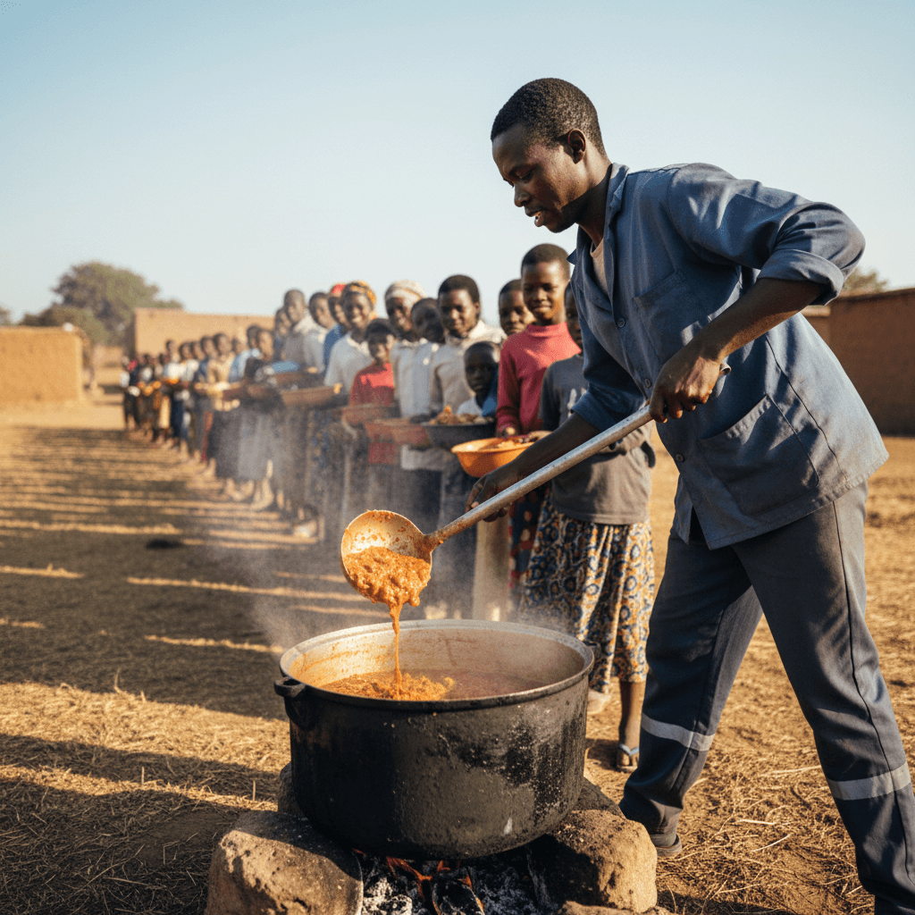 Community members participating in food distribution event