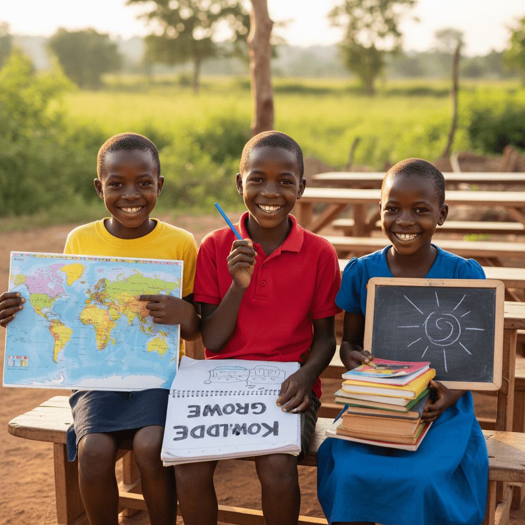 Children receiving educational materials at school