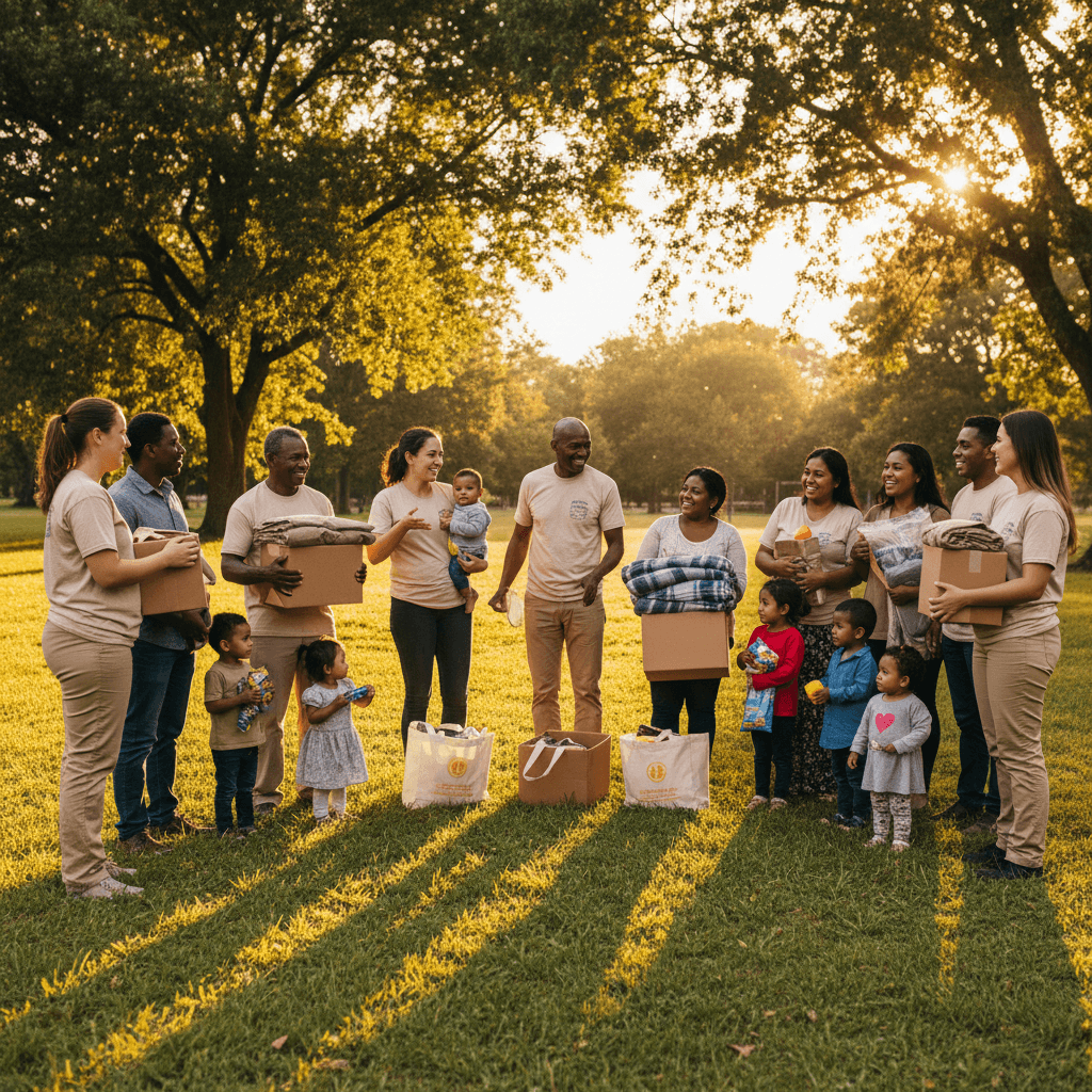 Community members receiving relief assistance from volunteers