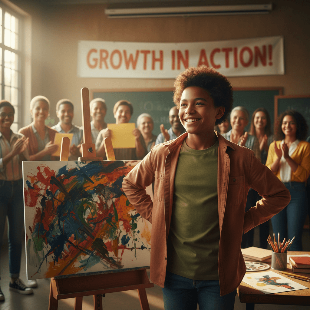 Youth participant proudly displaying personal growth and achievement