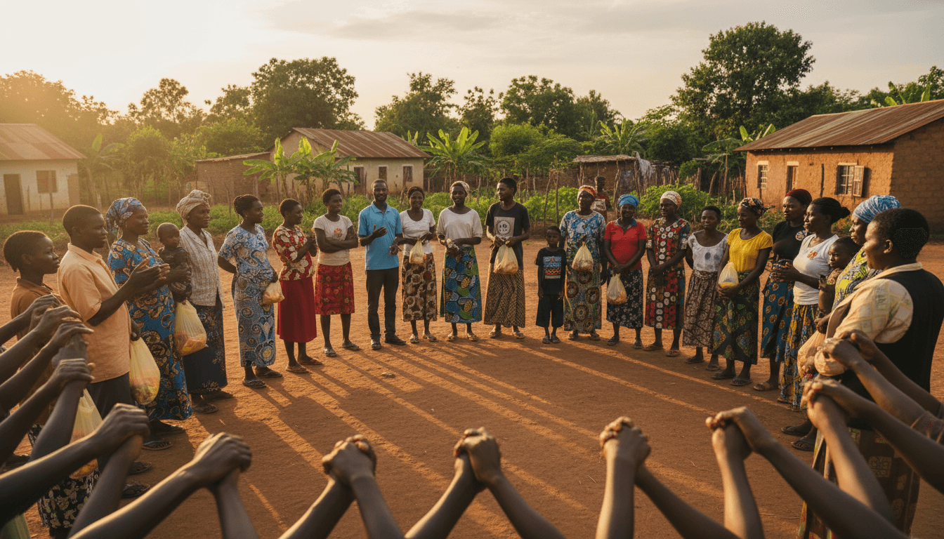 Community members and volunteers gathered together during a food distribution and outreach event
