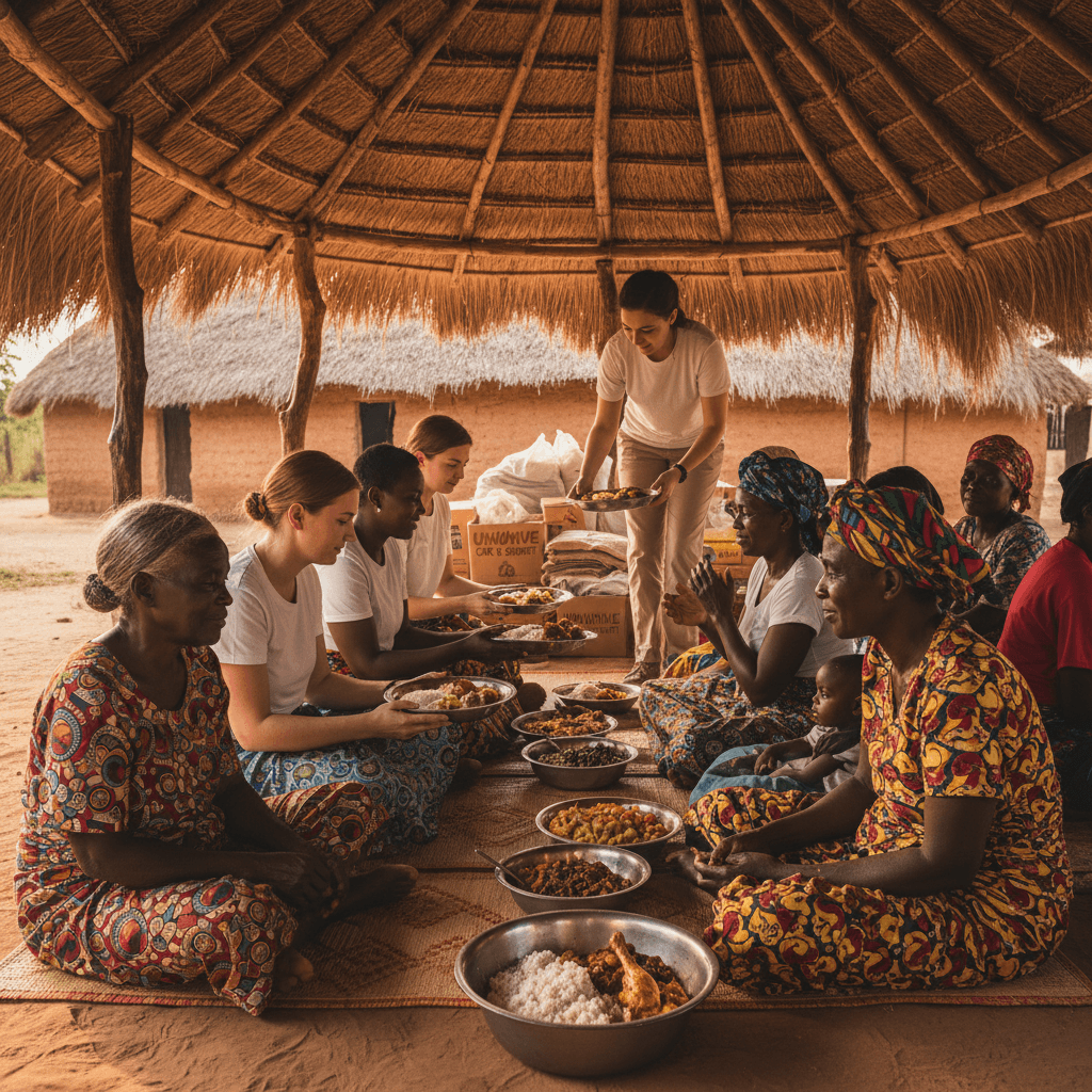 Widows receiving care and support from volunteers