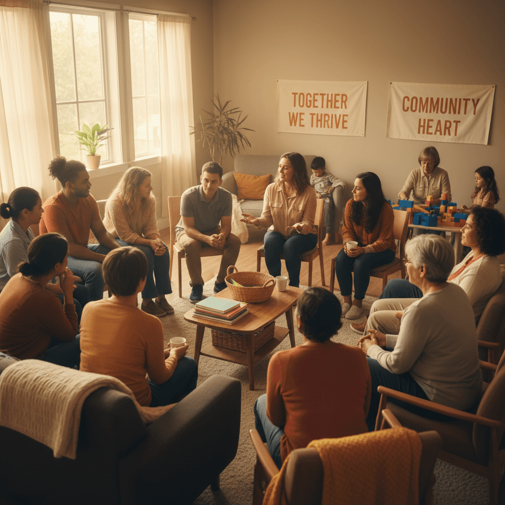 Community members gathering for support and connection