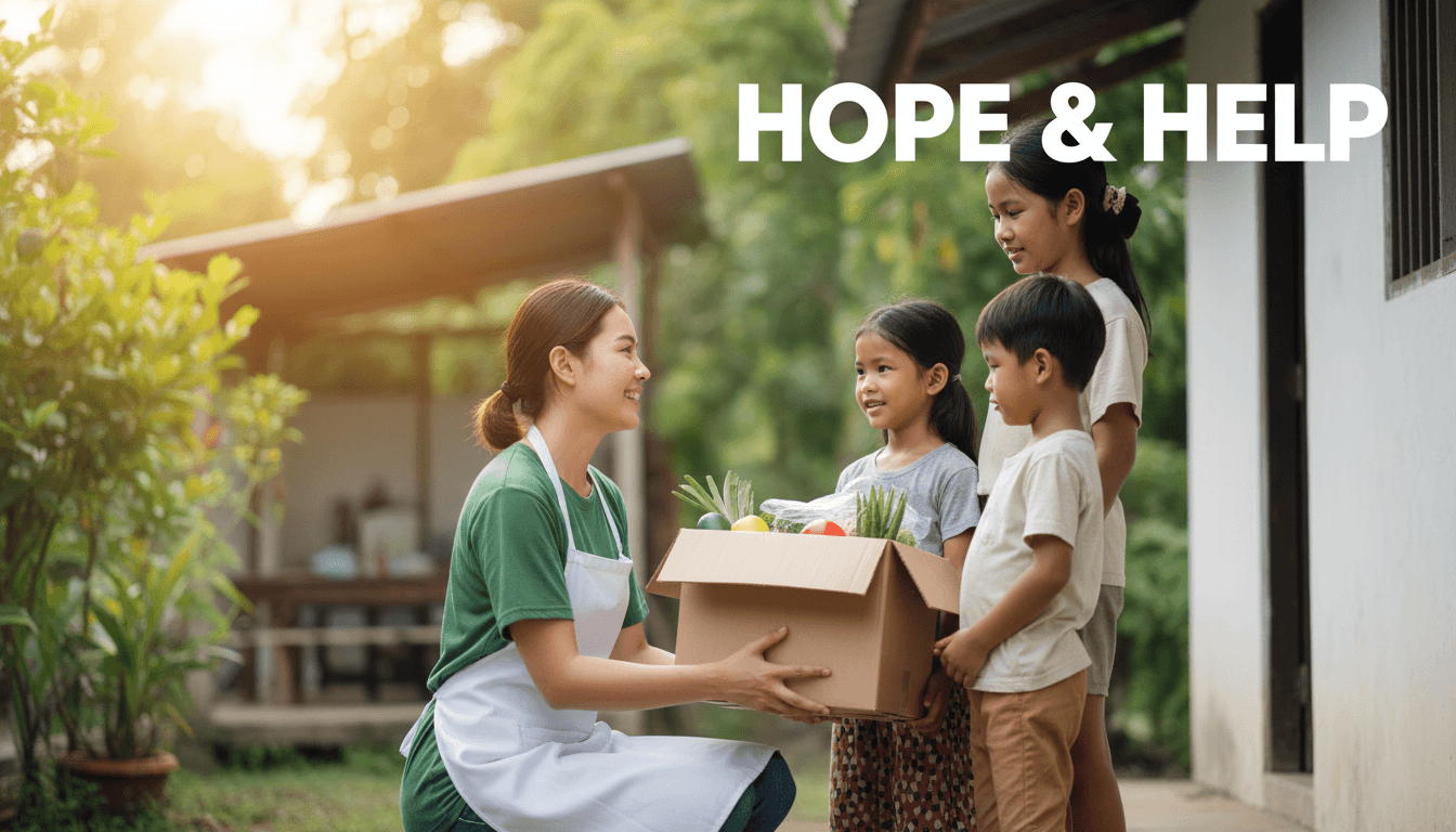 Volunteer helping a poor family